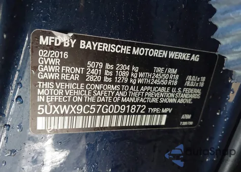 2016 BMW X3 xDrive28I z USA, uszkodzony, nr VIN 5UXWX9C57G0D91872